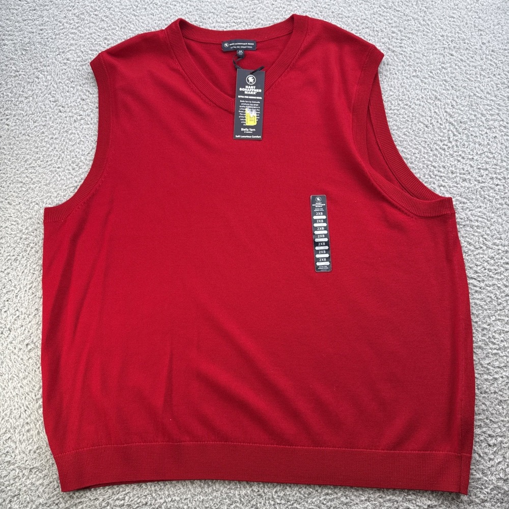 Hart Schaffner Marx V-neck Sweater Vest Mens 2XB XXL Big Red Merino Wool Golf